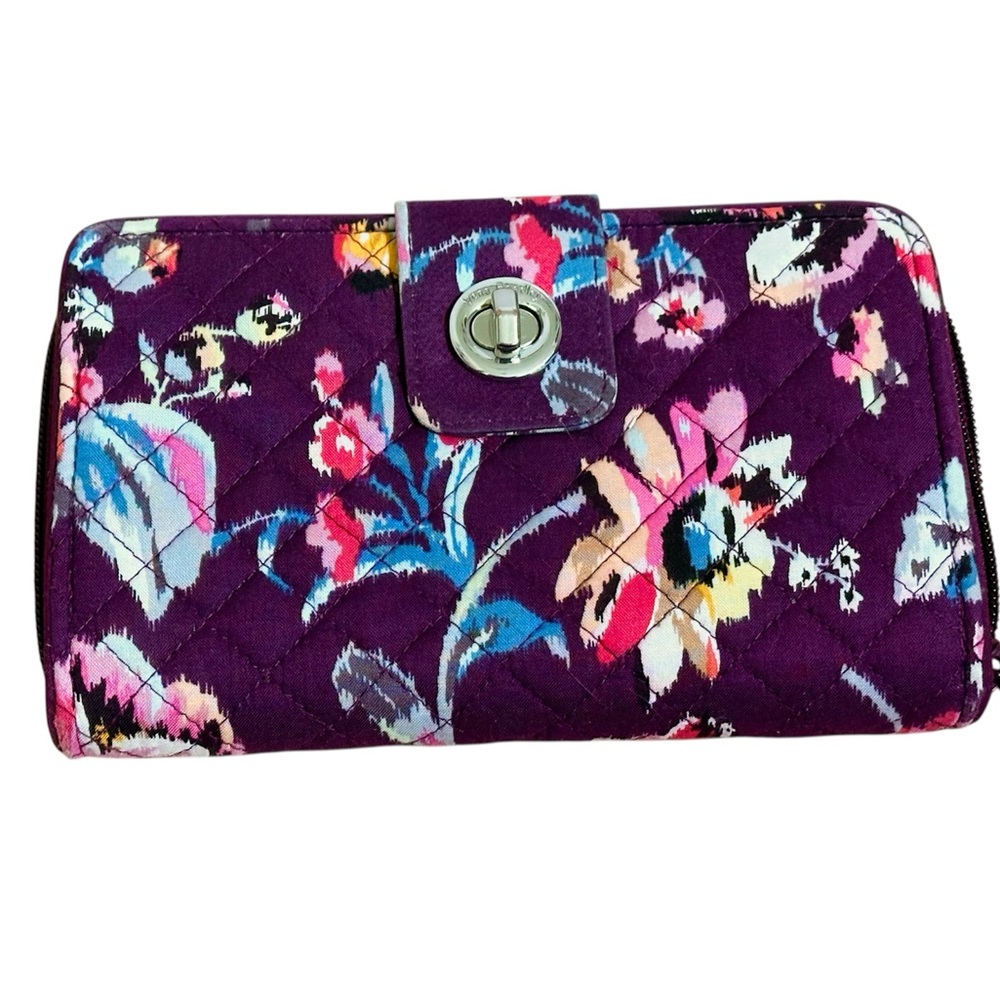 Vera Bradley Turnlock and Zip Wallet Indian Rose Purple With Flowers